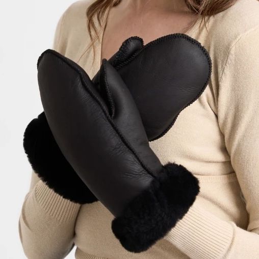 Sheepskin Town Women’s Black Napa Alaska Sheepskin Mittens