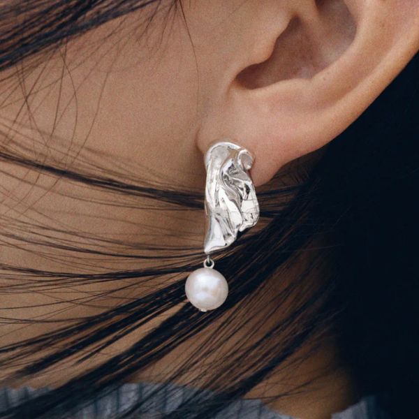 MERIT x Completedworks Organic Silver Pearl Drop Earrings