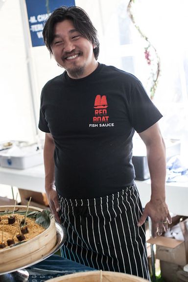 Top Chef Contestant Ed Lee mans the Red Boat Fish Sauce station.