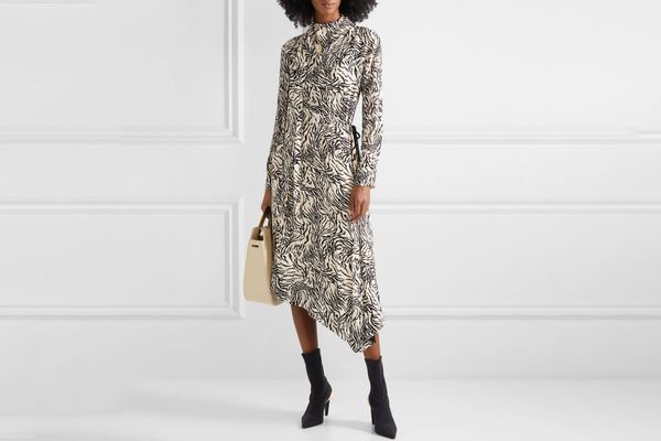 Proenza Schouler Asymmetric Printed Crepe Midi Dress