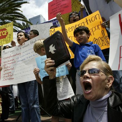 An anti-gay rally on May 18, 2004 in Los Angeles, California. 