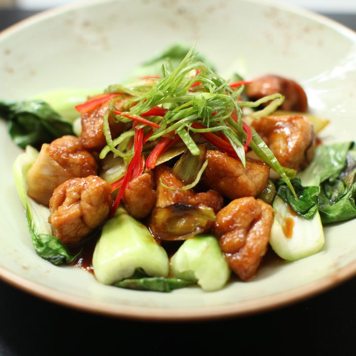 General Tso's sweetbreads with leeks, orange, and chilies.