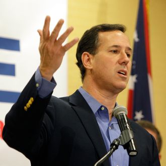 COLUMBUS, OH - FEBRUARY 18: Republican presidential candidate and former U.S. Sen. Rick Santorum speaks during a Tea Party rally February 18, 2012 in Columbus, Ohio. Santorum is campaigning in Ohio ahead of the March 6 state primary. (Photo by Jay LaPrete/Getty Images)