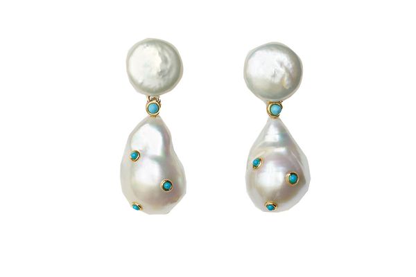 Céline Baroque earrings in cultured pearl, turquoise and gold