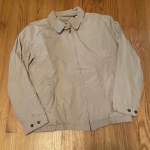 L.L.Bean Harrington Bomber Tan Zip Jacket Coat Chino Ful Zip Button Collar