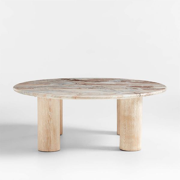 Crate & Barrel Homage Marble and White Oak Wood Round Coffee Table