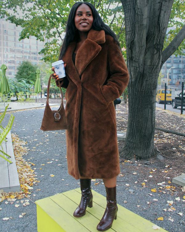 H&m brown fur clearance coat