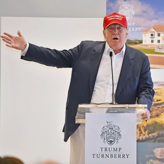 Donald Trump visits his Scottish golf course Turnberry on July 30, 2015 in Ayr, Scotland.