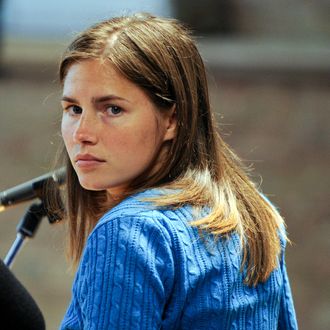 Jailed suspect Amanda Knox attends a murder trial session in Perugia April 18, 2009. Defendants Knox and Raffaele Sollecito are on trial for the murder of British student Meredith Kercher in November 2007. 