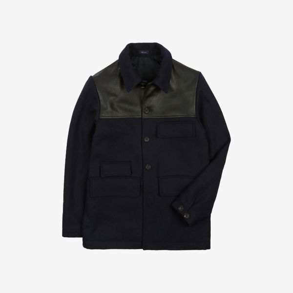 Drake’s Navy Wool and Leather Donkey Jacket