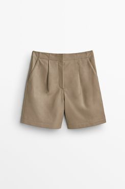Sand-Coloured Leather Shorts