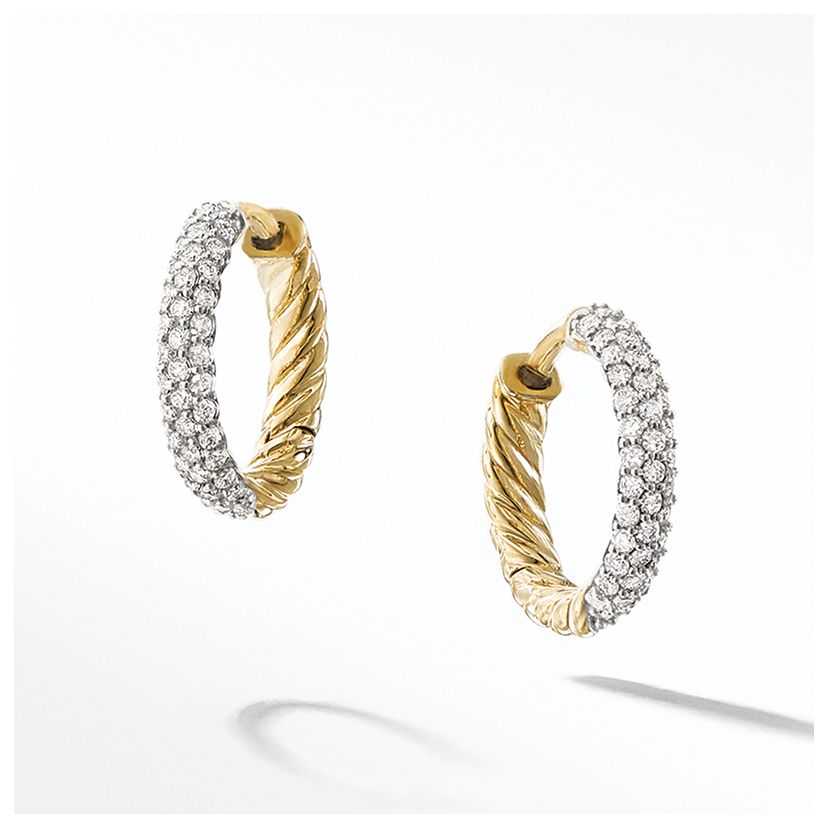 Petite Pave Huggie Hoop Earrings with Diamonds in 18K Gold