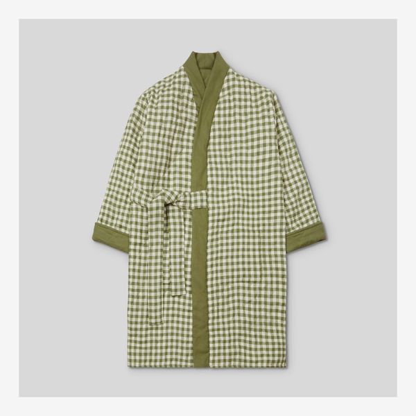 Piglet Botanical Green Gingham Linen Housecoat