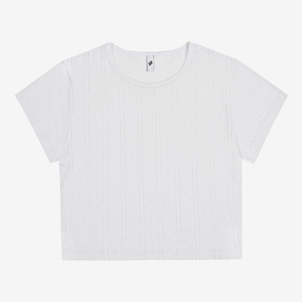 White Short Sleeve Crop Top Shirt Form-fitting Basic Plain Crop