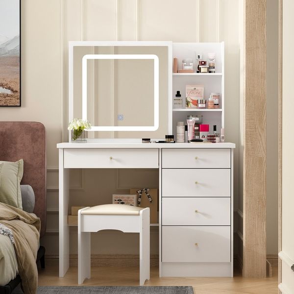 Bed Bath & Beyond 39.4'' Wide Makeup Vanity Set with Stool and Mirror