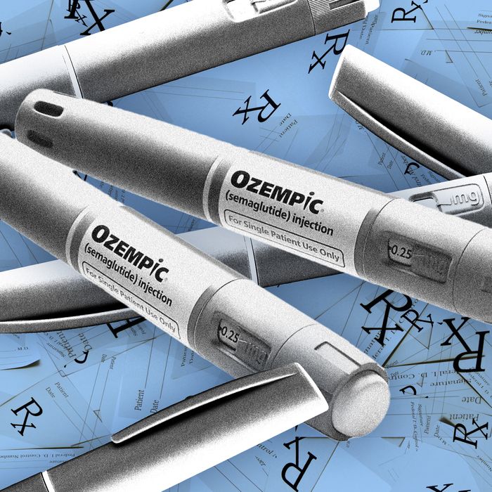 Ozempic pens float over prescription pads in this photo illustration.