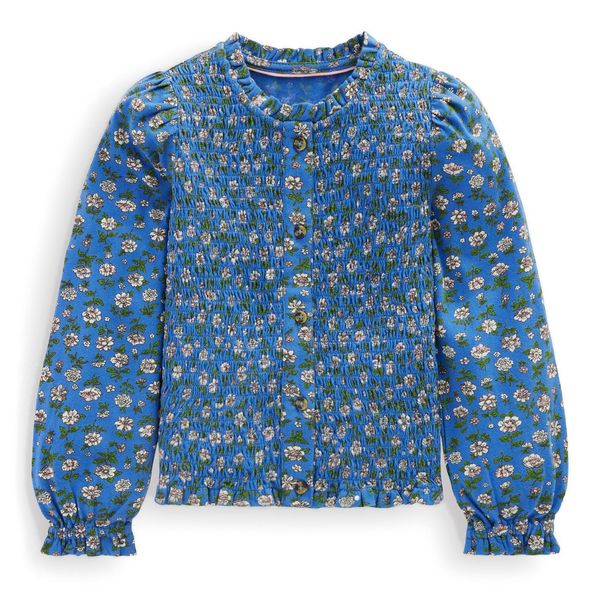 Mini Boden Kids' Floral Smocked Knit Button-Up Shirt