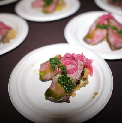 From Porter House New York: prime New York strip steak with mushroom, beets, pickled-onion panzanella.
