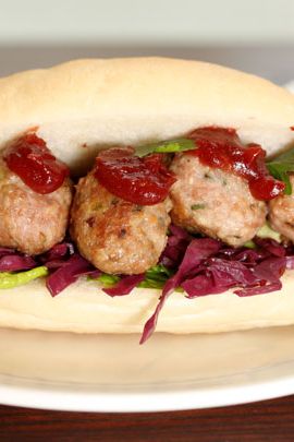 Turkey meatball sandwich with cranberry sauce and mushroom gravy, $12
