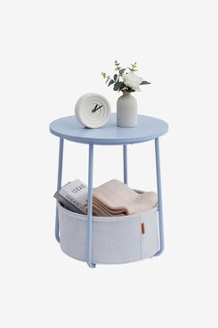 Vasagle Small Round Side End Table with Fabric Basket