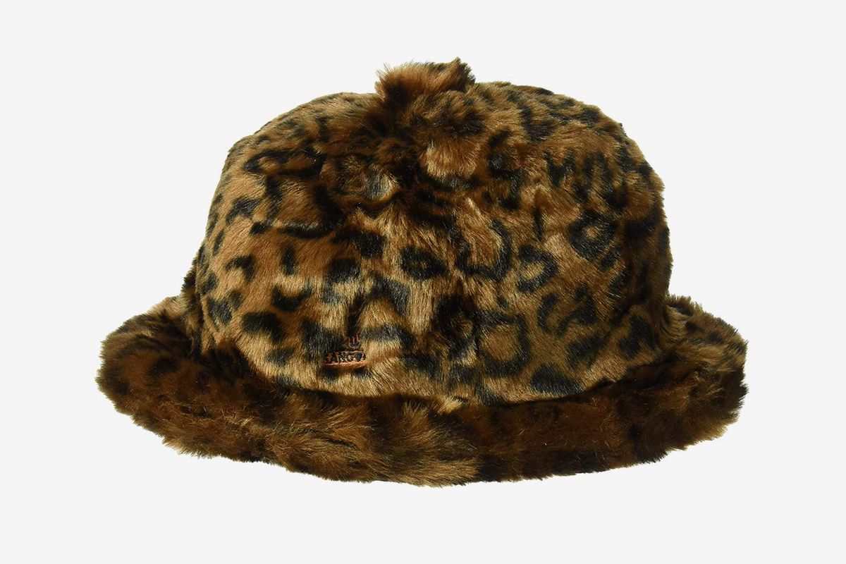 kangol faux fur casual bucket hat in leopard print