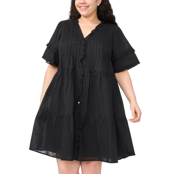 CeCe Pintuck Tiered Cotton Dress - Plus Size