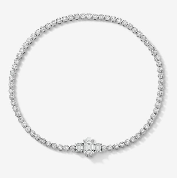Zales 1-3/4 ct tw Emerald-Cut Lab-Grown Diamond Art-Deco Tennis Bracelet in 10K White Gold (F/VS2)