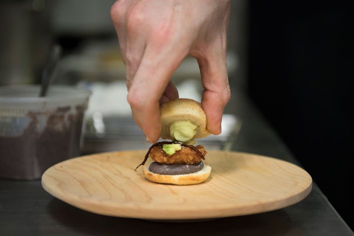 Mini Pueblan-style sandwich with fried abalone.