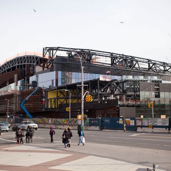 NEW YORK, NY - MARCH 05: The Barclay Center, a sports arena and future home of the the National Basketball Association's New Jersey Nets, is seen under construction on March 5, 2012 at the intersection of Flatbush Avenue and Atlantic Avenue, in the Brooklyn borough of New York City. The stadium is scheduled to open September 28, 2012; the New Jersey Nets will be renamed the Brooklyn Nets. (Photo by Andrew Burton/Getty Images)