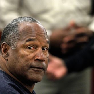 O.J. Simpson appears at an evidentiary hearing in Clark County District Court May 16, 2013 in Las Vegas, Nevada. Simpson, who is currently serving a nine to 33-year sentence in state prison as a result of his October 2008 conviction for armed robbery and kidnapping charges, is using a writ of habeas corpus to seek a new trial, claiming he had such bad representation that his conviction should be reversed.