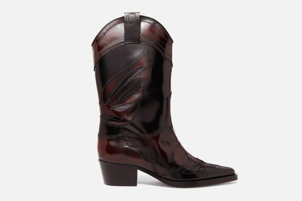 Ganni Embriodered Patent-Leather Boots
