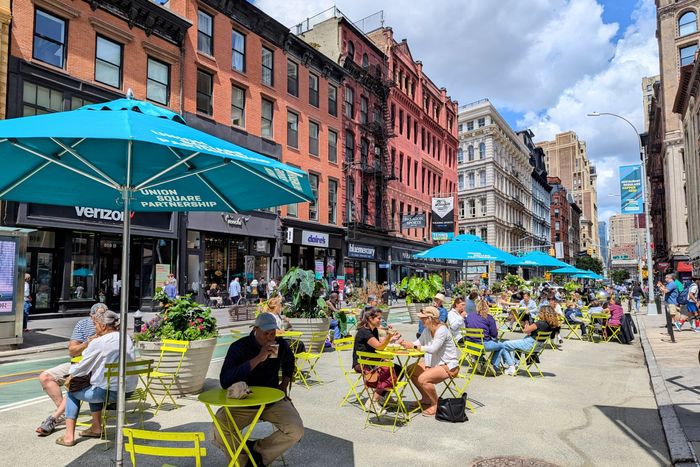 The seating area on Broadway at the top of Union Square, expanded last year.