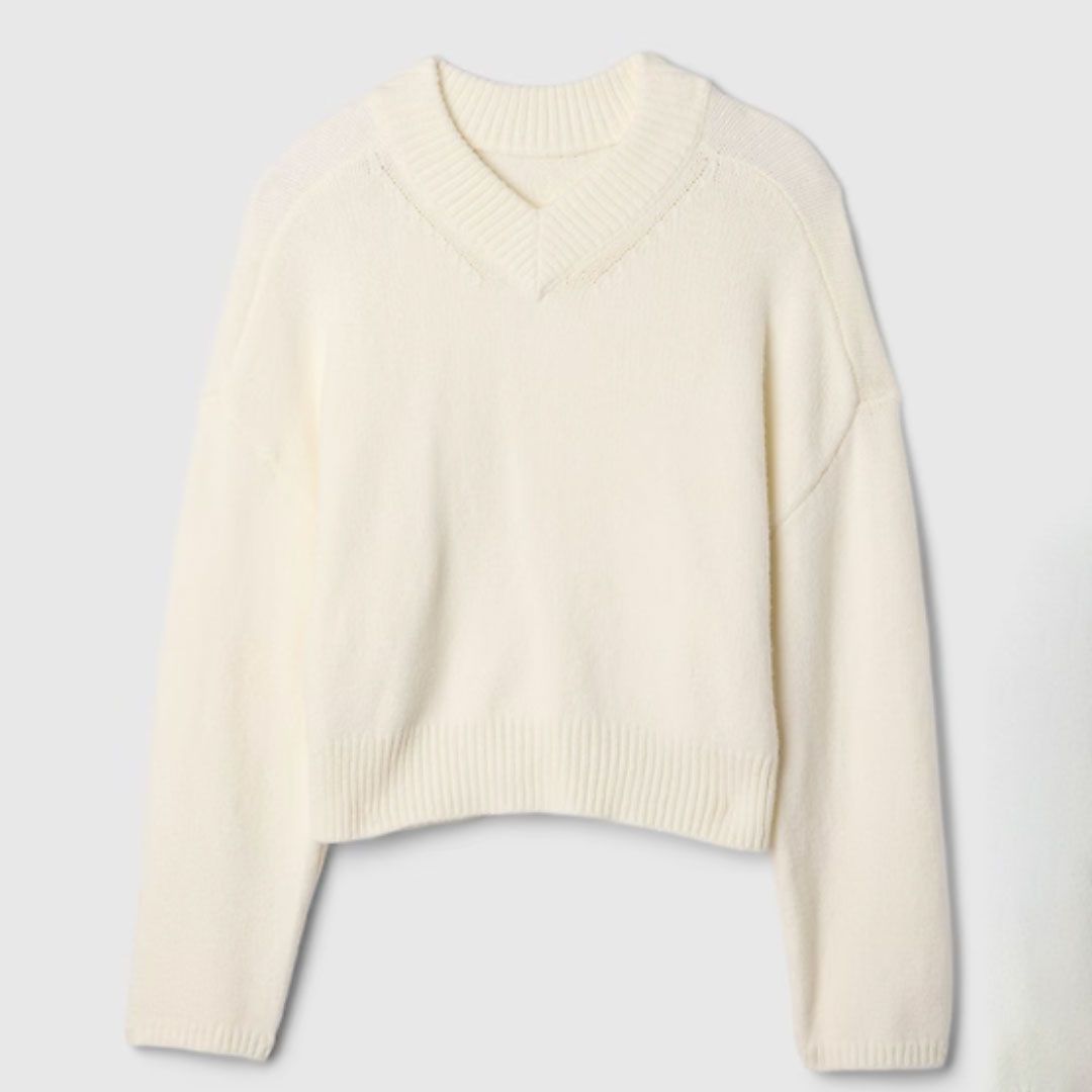 GAP CashSoft Cropped High V-Neck Sweater