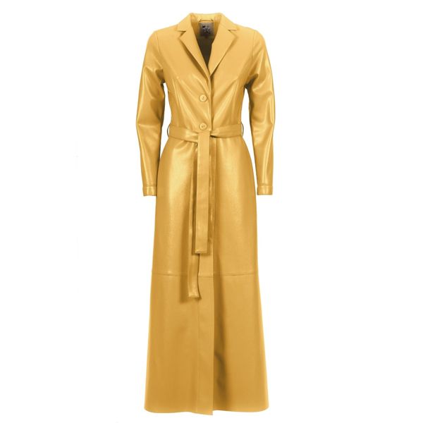 Julia Allert Yellow Long Button-Up Eco-Leather Trench