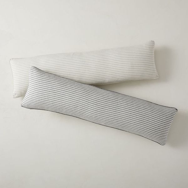 West Elm European Flax Linen Stripe Oversized Lumbar Pillow Cover