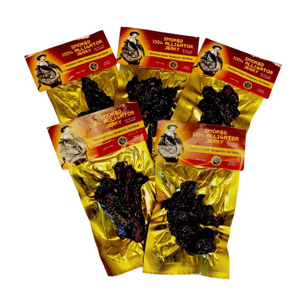 Premium Jerky Pack - 5 packs 100% Hickory Smoked Alligator Tenderloin Tail Meat