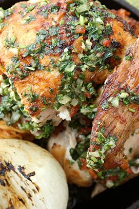 Brazilian style; 24-hour marinated Ashley Farms chicken; dry charcoal rub.
