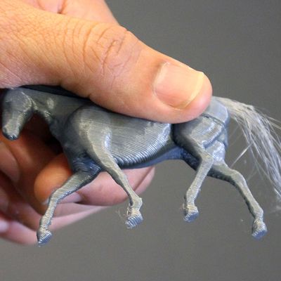 3-D hair printed on a toy horse.