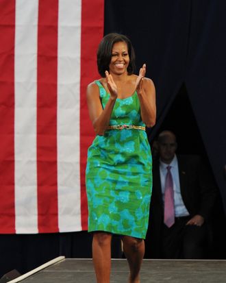 First Lady Michelle Obama speaks at Barbara Goleman Senior High School during a campaign event on July 10, 2012 in Miami Lakes, Florida.