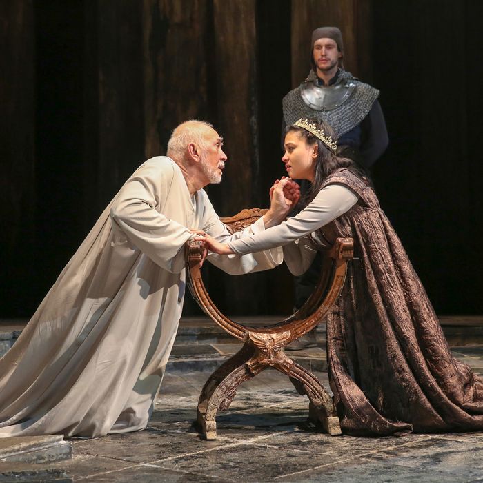 From left: Frank Langella & Isabella Laughland in KING LEAR By William ShakespeareChichester Festival TheatreDirected by Angus Jackson; Part of 2014 Winter/Spring Season; Dress rehearsal; Tuesday, January 7, 2014; 1:30 PM at the BAM Harvey Theater; Brooklyn Academy of Music, NYC; Photograph: ? 2014 Richard Termine PHOTO CREDIT - Richard Termine