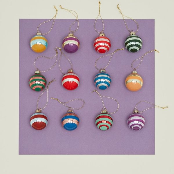 Small Stripey Baubles, Set of 12