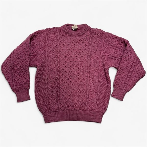 Bonner of Ireland Pink Fisherman Cable Knit 100% Wool Sweater