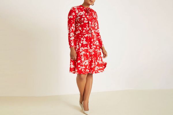 Eloquii Tie Neck Midi Dress