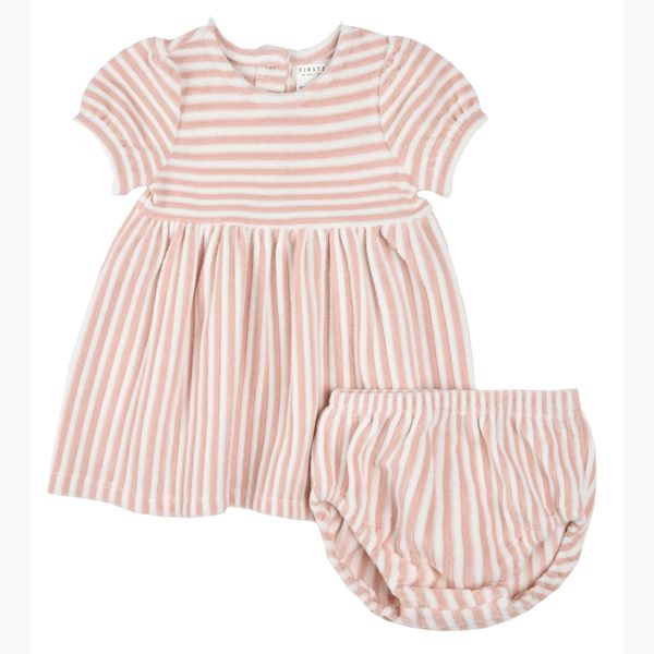Petit Lem Stripe Terry Cloth Dress & Bloomers Set