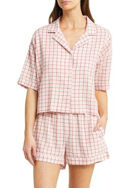 Papinelle Gingham Cotton Blend Seersucker Short Pajamas