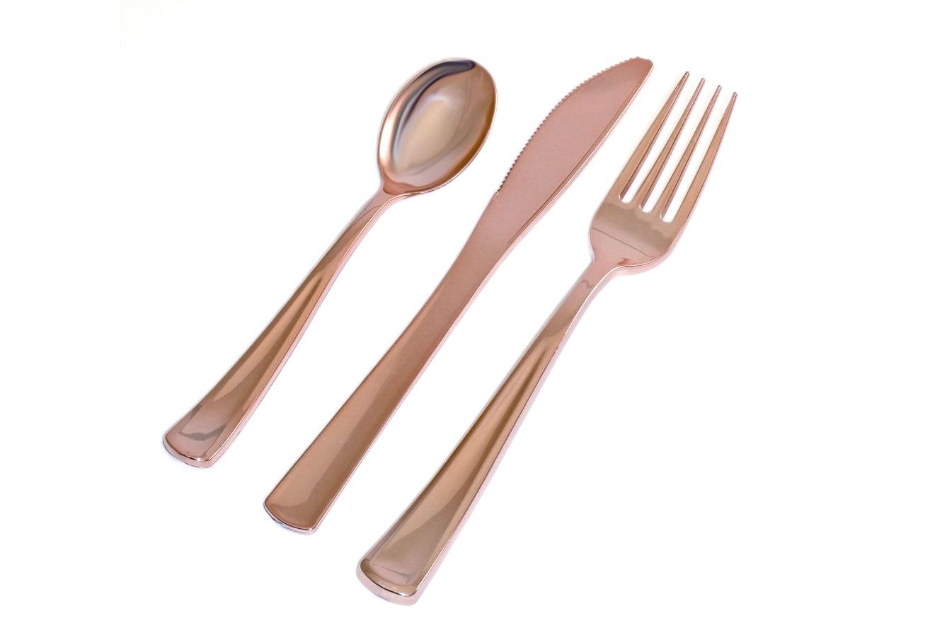 Plastic Cutlery Silverware Extra Heavyweight Disposable Flatware 24 Pack Full Size Plastic Forks Like Gold 