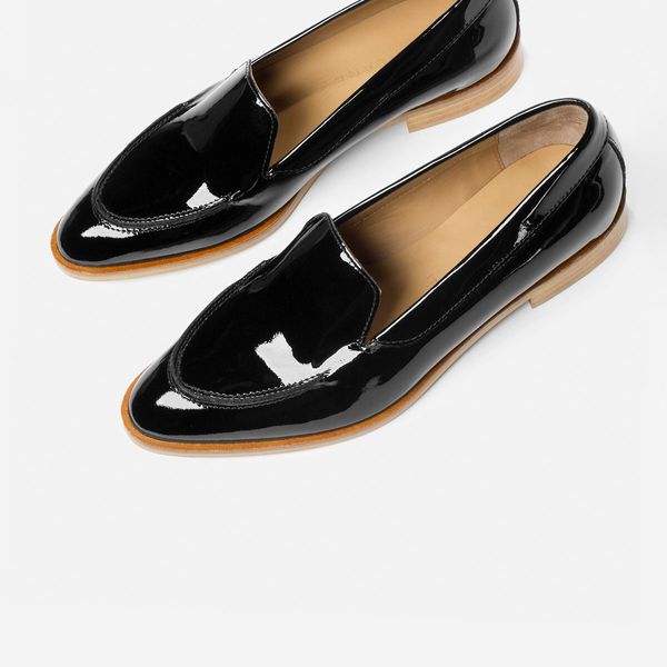 Everlane Modern Loafer, Black Patent pointed-toe shiny black patent party loafers with tan accents. The Strategist - 33 Things on Sale You’ll Actually Want to Buy: From Adidas to Le Creuset