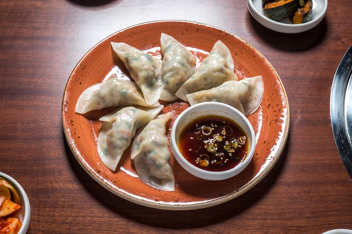 Steamed yache mandu, or kimchi-and-vegetable dumplings.