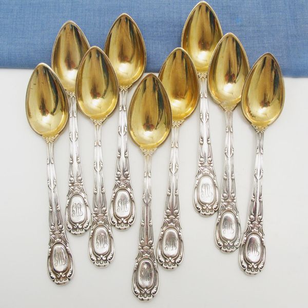 Antique Tiffany & Co Silver Plated French Pattern Demitasse Spoons, Set of 9