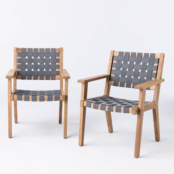 2pk Wood & Strapping Patio Club Chairs - Threshold designed with Studio McGee